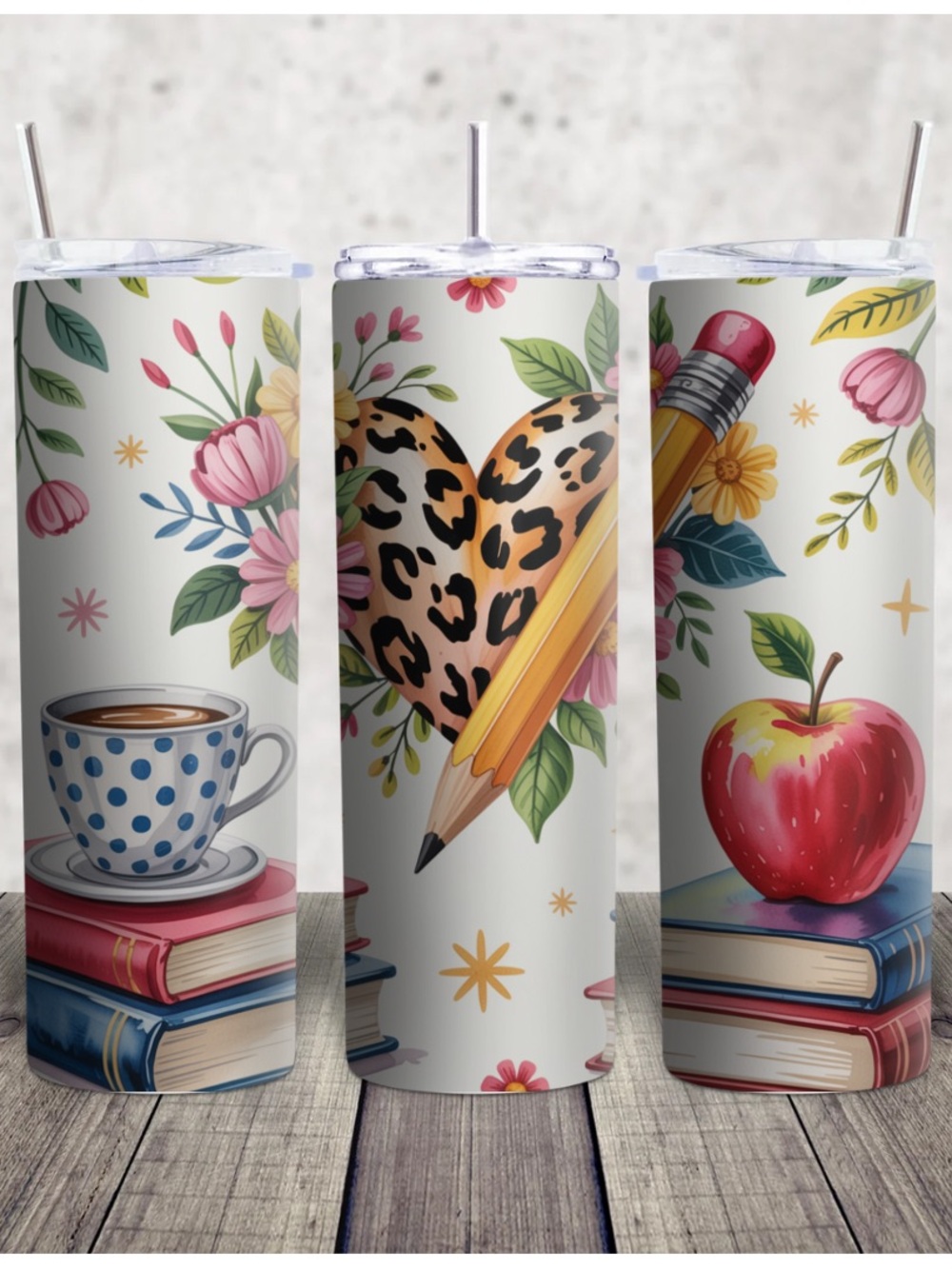 Floral Heart back to school Pencil Stainless Steel Tumbler